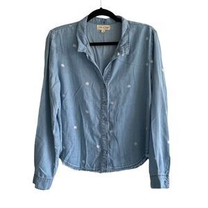 ANTHRO Cloth & Stone Blue Chambray Polka Dot Shirt Blouse M